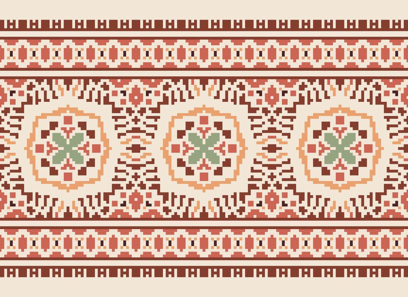 Cross Stitch Embroidery. Ethnic Patterns. Native Style. Traditional Design for texture, textile, fabric, clothing, Knitwear, print. Geometric Pixel Horizontal Seamless Vector. vector