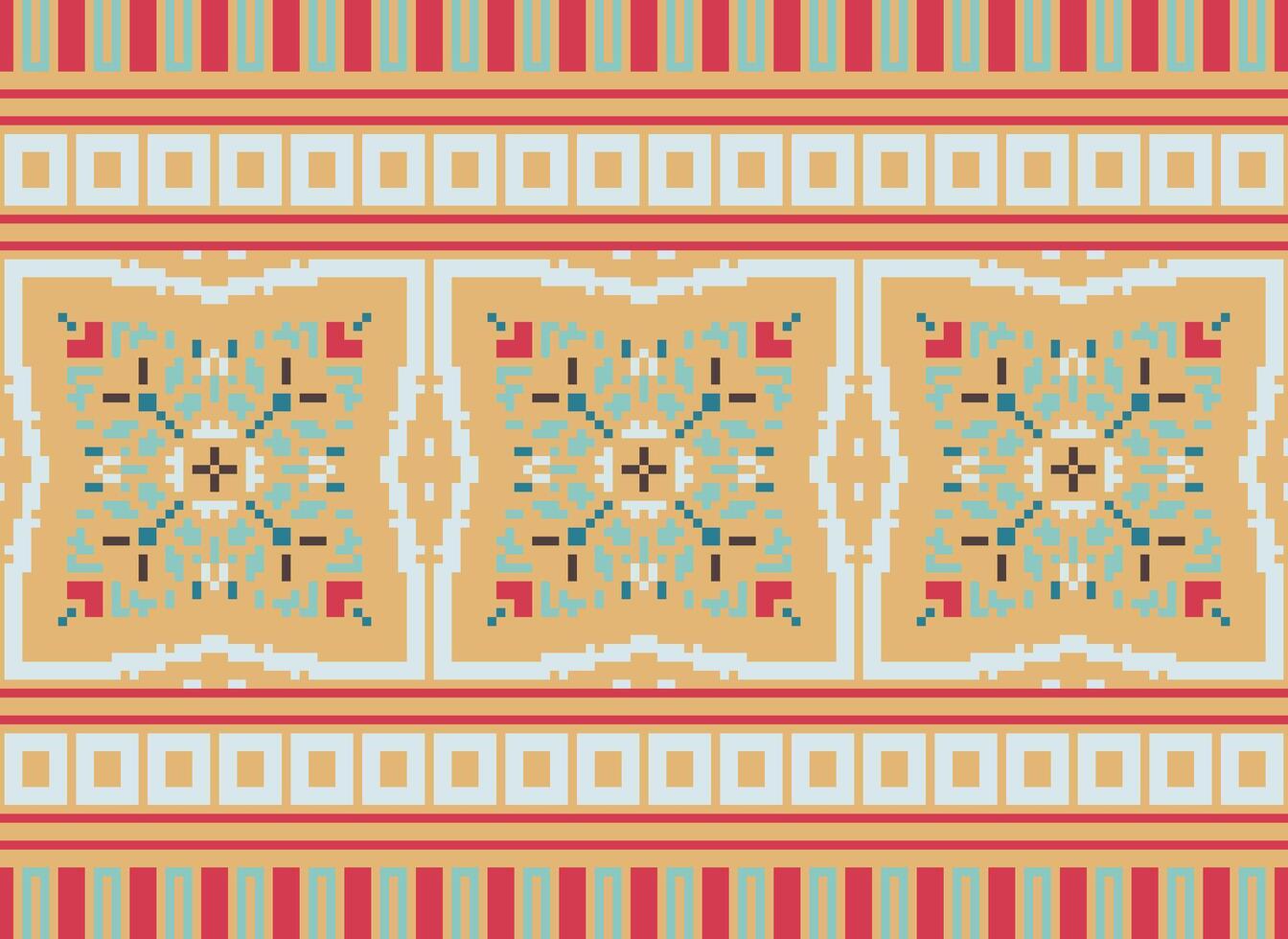 Cross Stitch Embroidery. Ethnic Patterns. Native Style. Traditional Design for texture, textile, fabric, clothing, Knitwear, print. Geometric Pixel Horizontal Seamless Vector. vector