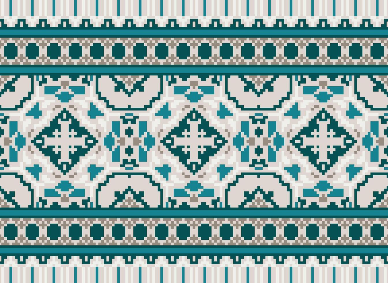 Cross Stitch Embroidery. Ethnic Patterns. Native Style. Traditional Design for texture, textile, fabric, clothing, Knitwear, print. Geometric Pixel Horizontal Seamless Vector. vector