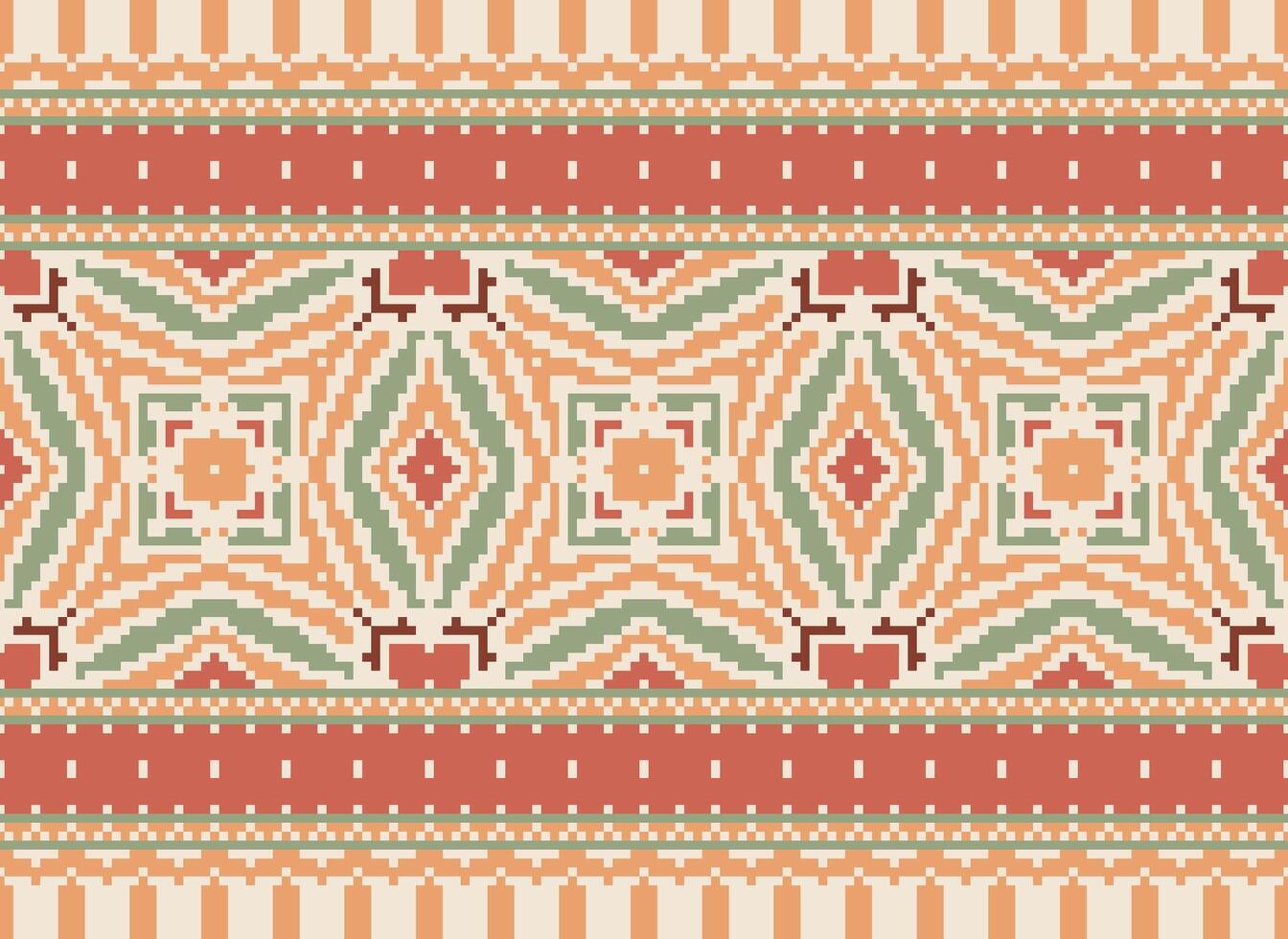 Cross Stitch Embroidery. Ethnic Patterns. Native Style. Traditional Design for texture, textile, fabric, clothing, Knitwear, print. Geometric Pixel Horizontal Seamless Vector. vector