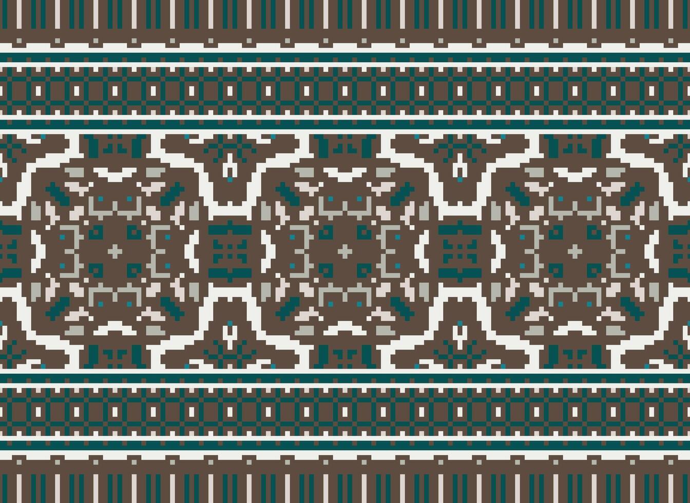 Cross Stitch Embroidery. Ethnic Patterns. Native Style. Traditional Design for texture, textile, fabric, clothing, Knitwear, print. Geometric Pixel Horizontal Seamless Vector. vector