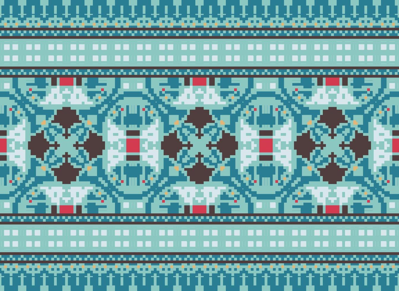Cross Stitch Embroidery. Ethnic Patterns. Native Style. Traditional Design for texture, textile, fabric, clothing, Knitwear, print. Geometric Pixel Horizontal Seamless Vector. vector