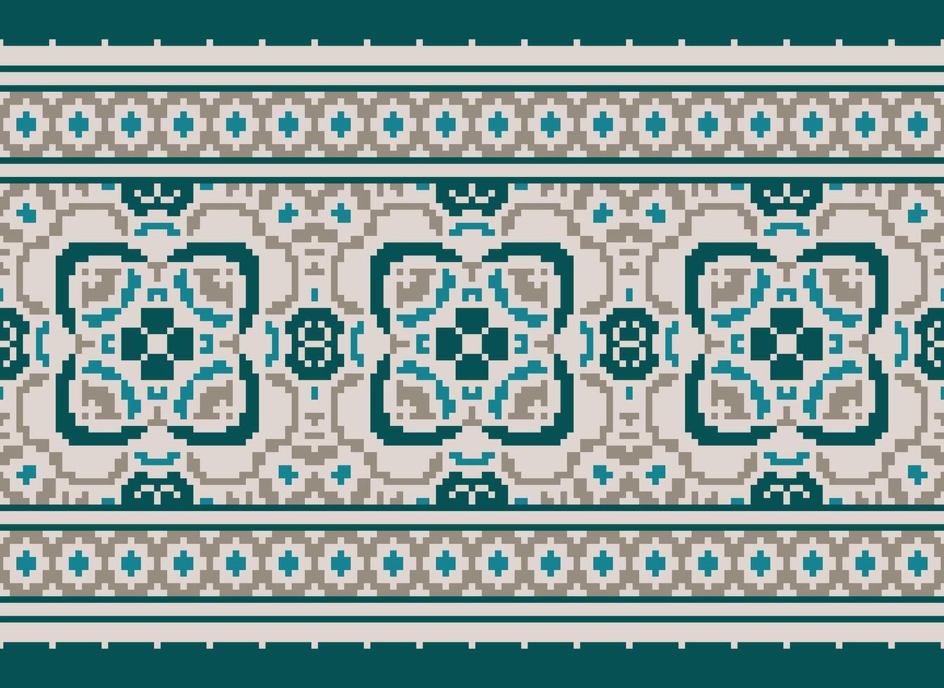 Cross Stitch Embroidery. Ethnic Patterns. Native Style. Traditional Design for texture, textile, fabric, clothing, Knitwear, print. Geometric Pixel Horizontal Seamless Vector. vector