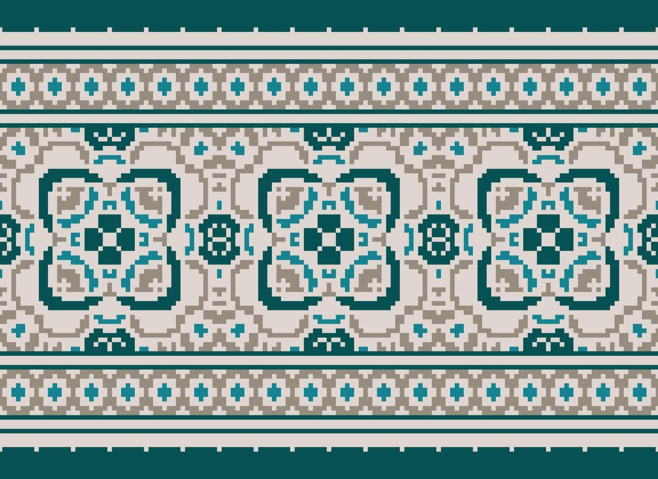 Cross Stitch Embroidery. Ethnic Patterns. Native Style. Traditional Design for texture, textile, fabric, clothing, Knitwear, print. Geometric Pixel Horizontal Seamless Vector. vector