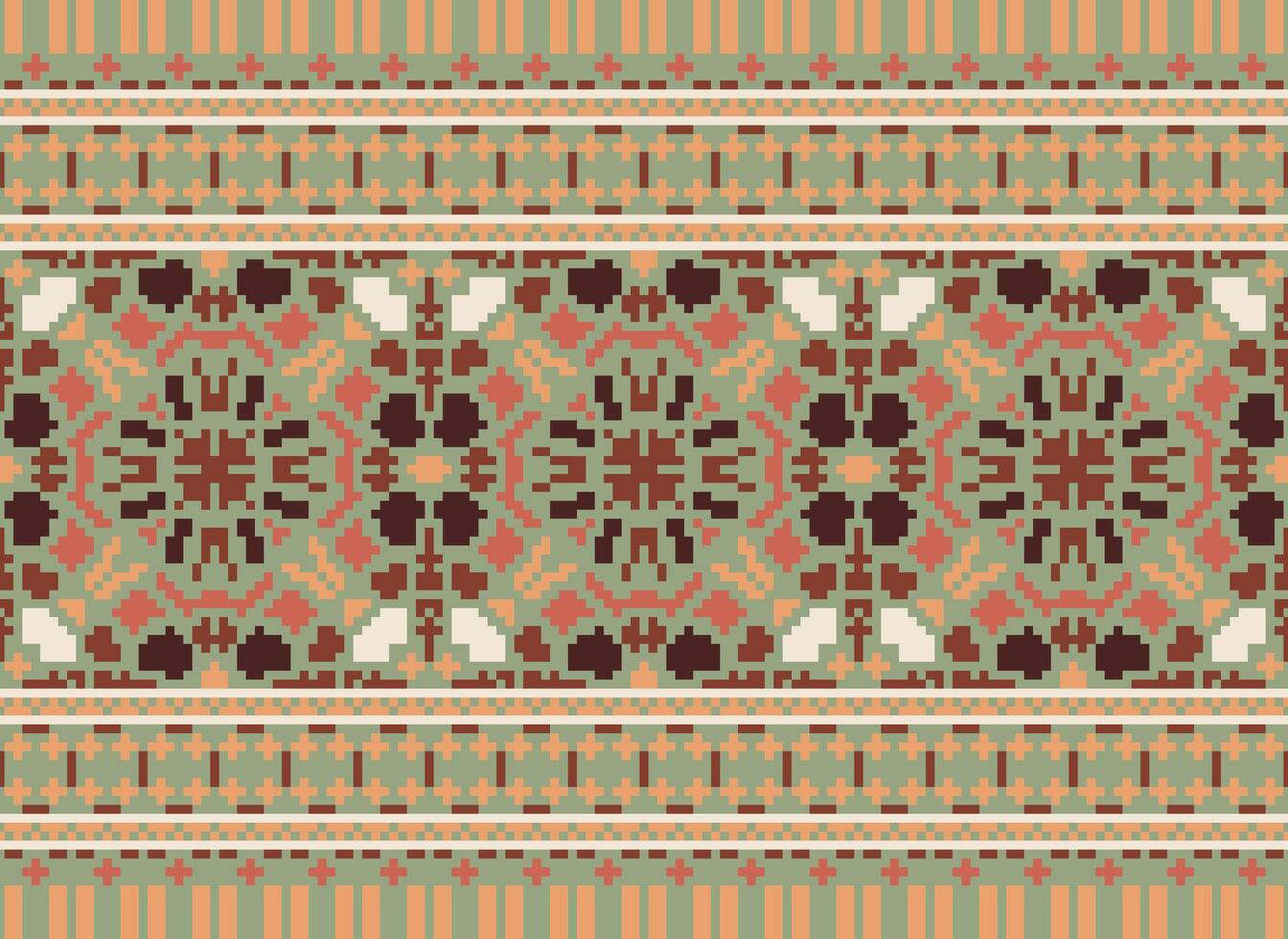 Cross Stitch Embroidery. Ethnic Patterns. Native Style. Traditional Design for texture, textile, fabric, clothing, Knitwear, print. Geometric Pixel Horizontal Seamless Vector. vector