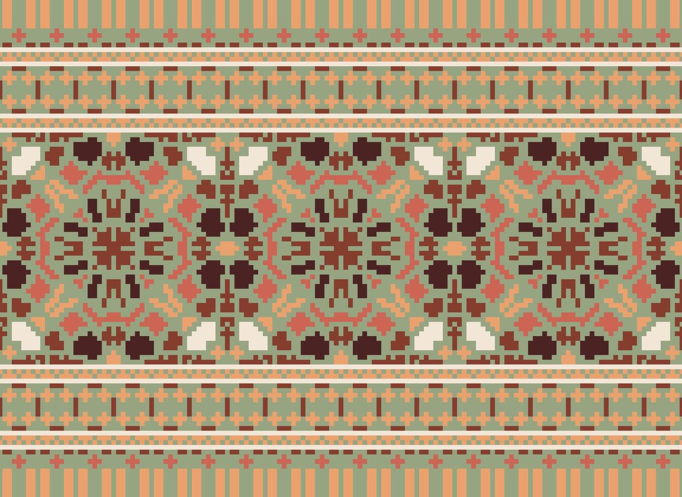 cruzar puntada bordado. étnico patrones. nativo estilo. tradicional diseño para textura, textil, tela, ropa, prendas de punto, impresión. geométrico píxel horizontal sin costura vector. vector