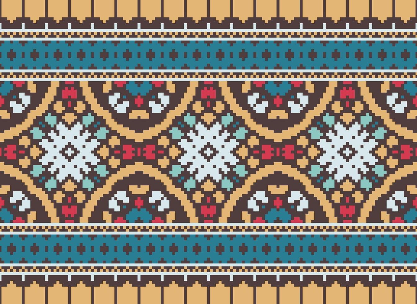 cruzar puntada bordado. étnico patrones. nativo estilo. tradicional diseño para textura, textil, tela, ropa, prendas de punto, impresión. geométrico píxel horizontal sin costura vector. vector