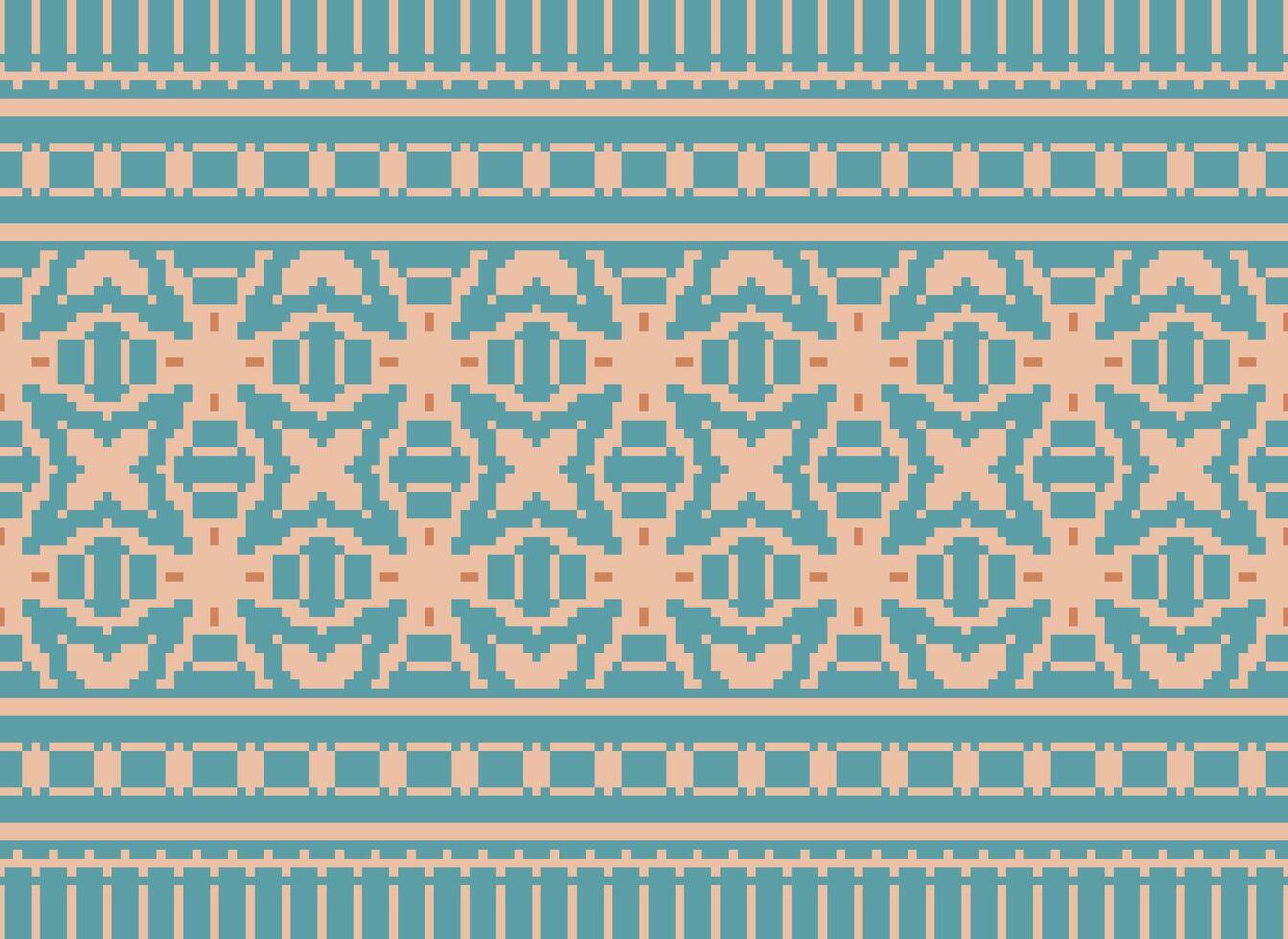 Cross Stitch Embroidery. Ethnic Patterns. Native Style. Traditional Design for texture, textile, fabric, clothing, Knitwear, print. Geometric Pixel Horizontal Seamless Vector. vector