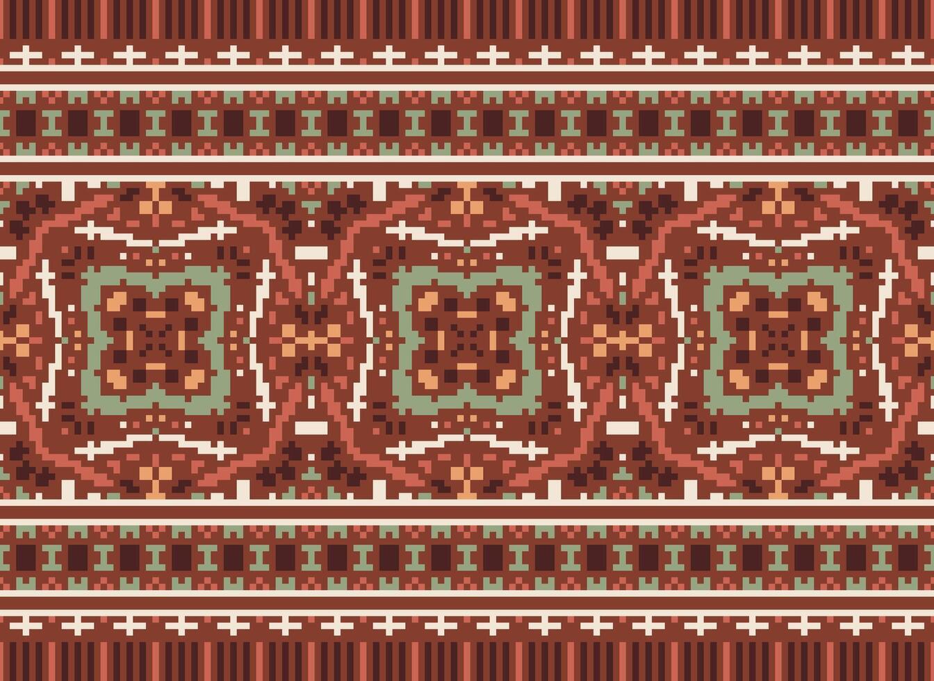 Cross Stitch Embroidery. Ethnic Patterns. Native Style. Traditional Design for texture, textile, fabric, clothing, Knitwear, print. Geometric Pixel Horizontal Seamless Vector. vector