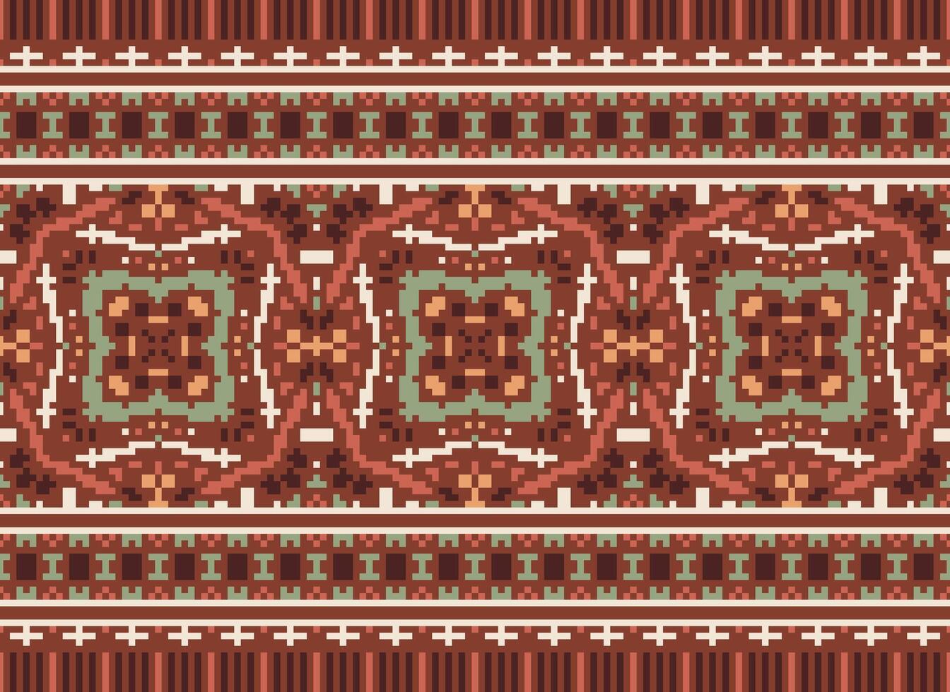 Cross Stitch Embroidery. Ethnic Patterns. Native Style. Traditional Design for texture, textile, fabric, clothing, Knitwear, print. Geometric Pixel Horizontal Seamless Vector. vector