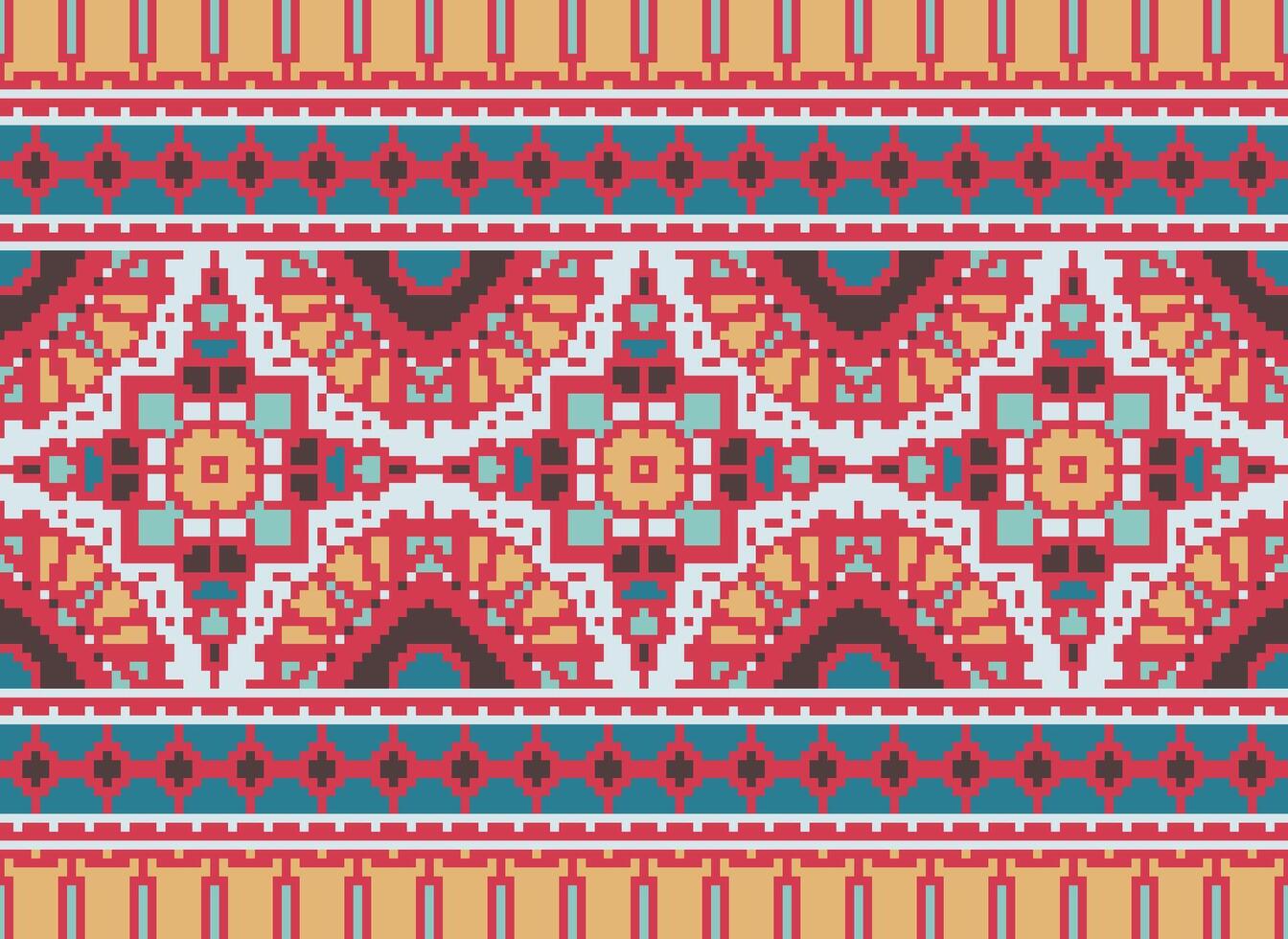 cruzar puntada bordado. étnico patrones. nativo estilo. tradicional diseño para textura, textil, tela, ropa, prendas de punto, impresión. geométrico píxel horizontal sin costura vector. vector