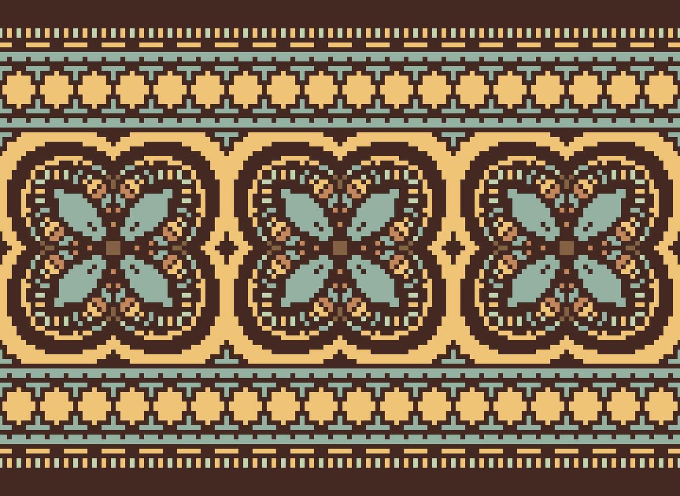 Cross Stitch Embroidery. Ethnic Patterns. Native Style. Traditional Design for texture, textile, fabric, clothing, Knitwear, print. Geometric Pixel Horizontal Seamless Vector. vector