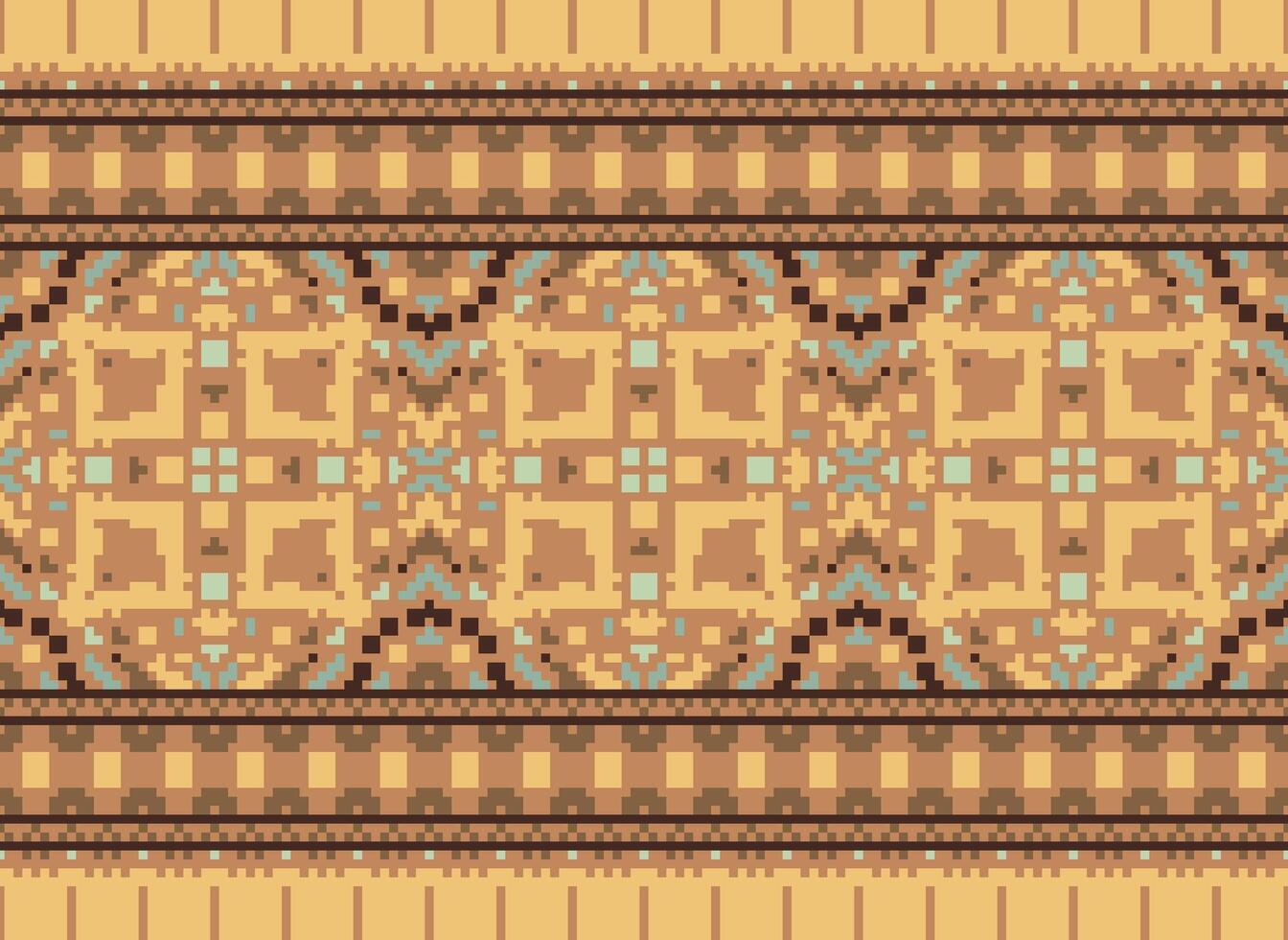 Cross Stitch Embroidery. Ethnic Patterns. Native Style. Traditional Design for texture, textile, fabric, clothing, Knitwear, print. Geometric Pixel Horizontal Seamless Vector. vector