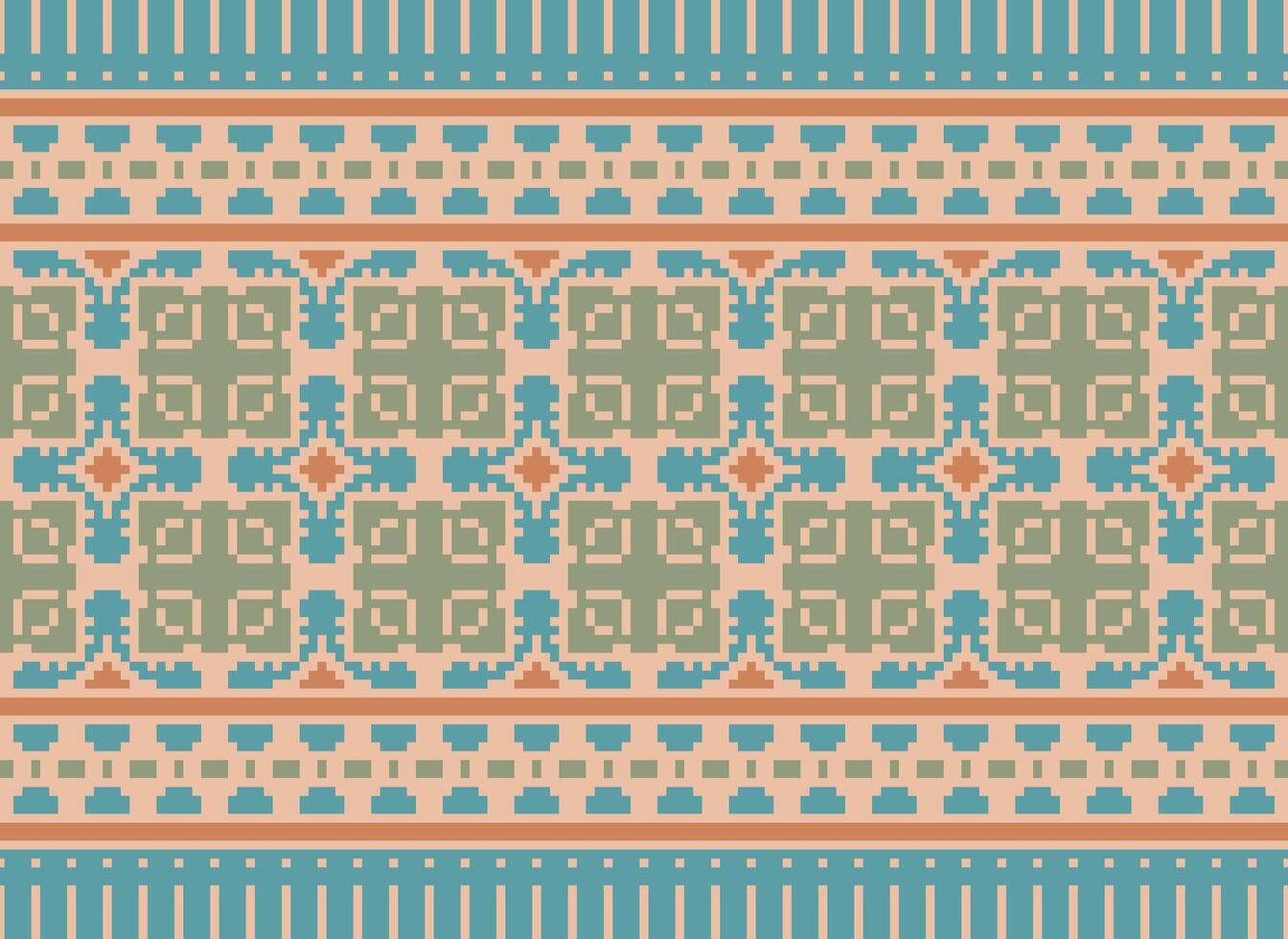 Cross Stitch Embroidery. Ethnic Patterns. Native Style. Traditional Design for texture, textile, fabric, clothing, Knitwear, print. Geometric Pixel Horizontal Seamless Vector. vector