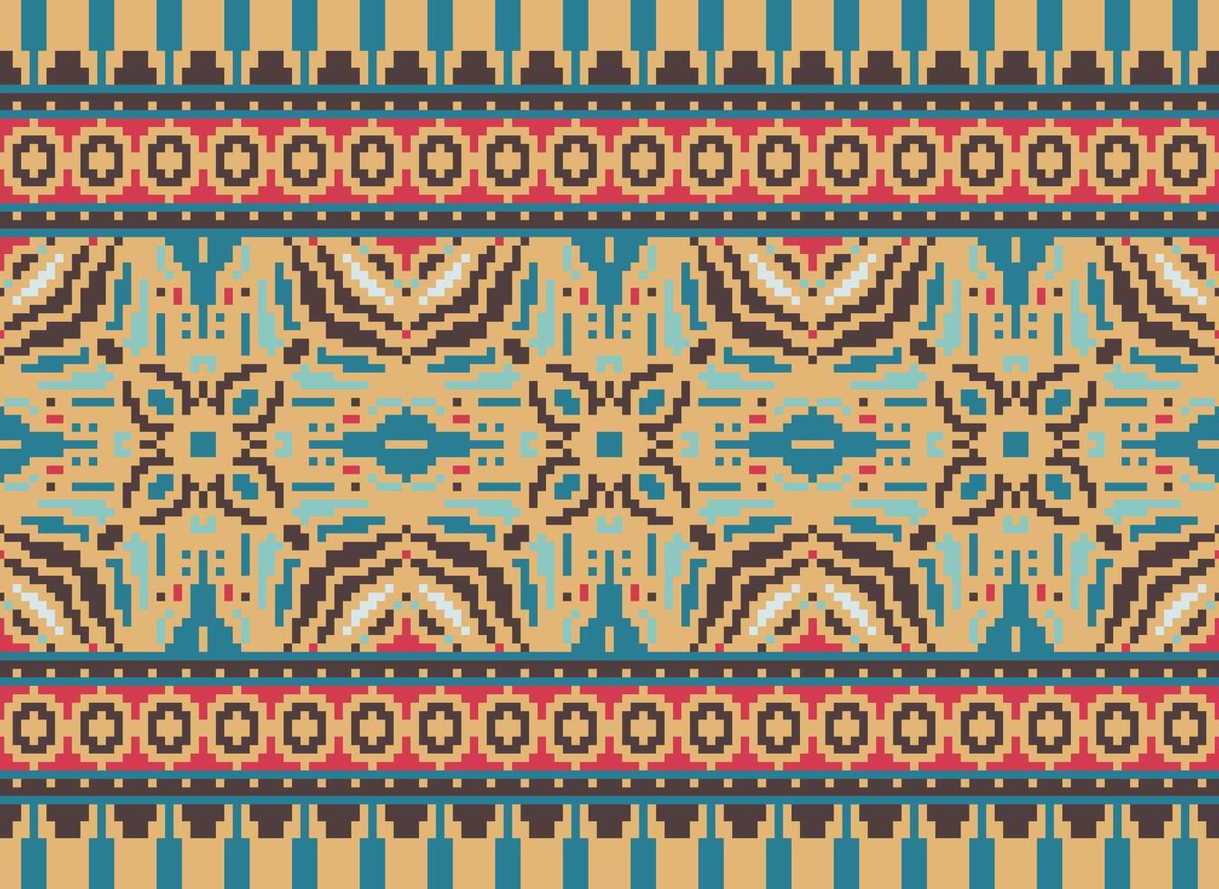 Cross Stitch Embroidery. Ethnic Patterns. Native Style. Traditional Design for texture, textile, fabric, clothing, Knitwear, print. Geometric Pixel Horizontal Seamless Vector. vector