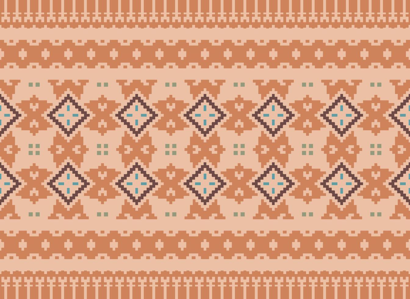 Cross Stitch Embroidery. Ethnic Patterns. Native Style. Traditional Design for texture, textile, fabric, clothing, Knitwear, print. Geometric Pixel Horizontal Seamless Vector. vector