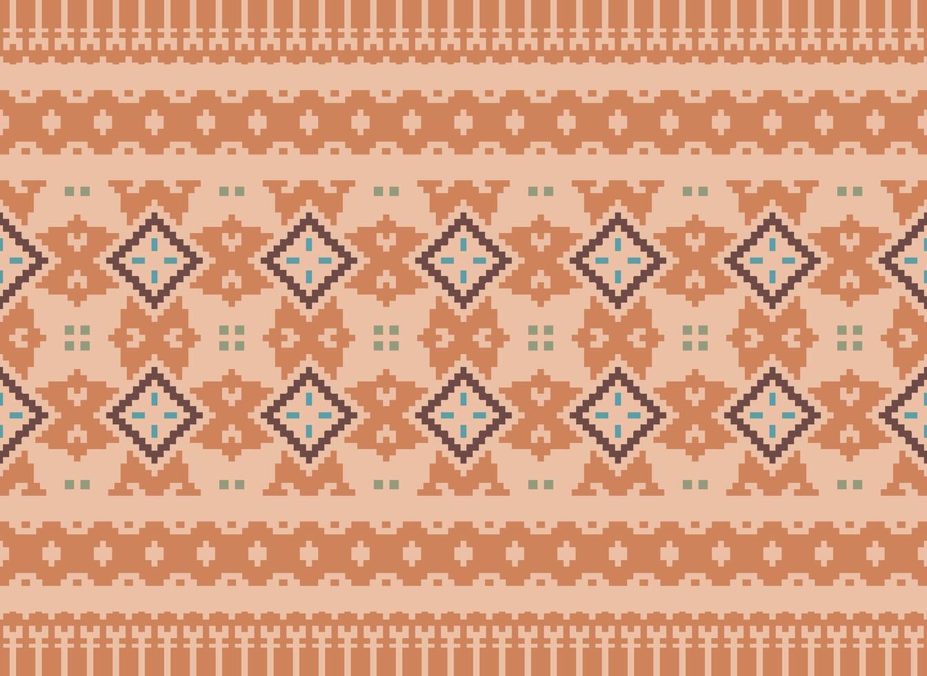 Cross Stitch Embroidery. Ethnic Patterns. Native Style. Traditional Design for texture, textile, fabric, clothing, Knitwear, print. Geometric Pixel Horizontal Seamless Vector. vector