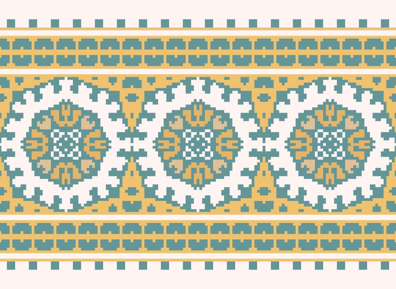 Cross Stitch Embroidery. Ethnic Patterns. Native Style. Traditional Design for texture, textile, fabric, clothing, Knitwear, print. Geometric Pixel Horizontal Seamless Vector. vector