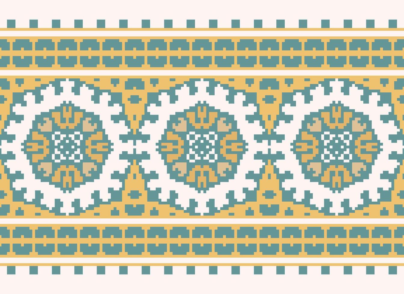 cruzar puntada bordado. étnico patrones. nativo estilo. tradicional diseño para textura, textil, tela, ropa, prendas de punto, impresión. geométrico píxel horizontal sin costura vector. vector