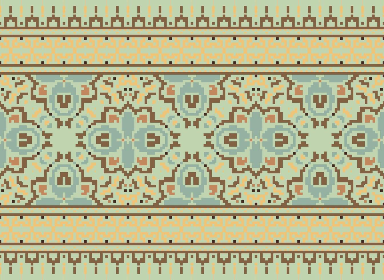Cross Stitch Embroidery. Ethnic Patterns. Native Style. Traditional Design for texture, textile, fabric, clothing, Knitwear, print. Geometric Pixel Horizontal Seamless Vector. vector