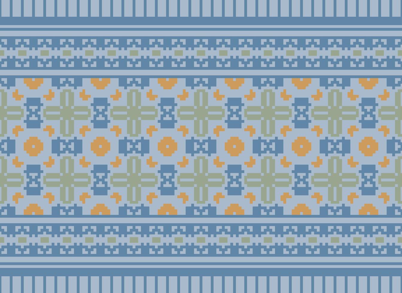 Cross Stitch Embroidery. Ethnic Patterns. Native Style. Traditional Design for texture, textile, fabric, clothing, Knitwear, print. Geometric Pixel Horizontal Seamless Vector. vector