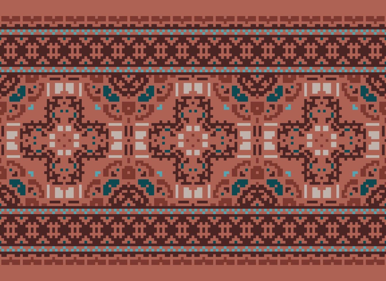 Cross Stitch Embroidery. Ethnic Patterns. Native Style. Traditional Design for texture, textile, fabric, clothing, Knitwear, print. Geometric Pixel Horizontal Seamless Vector. vector