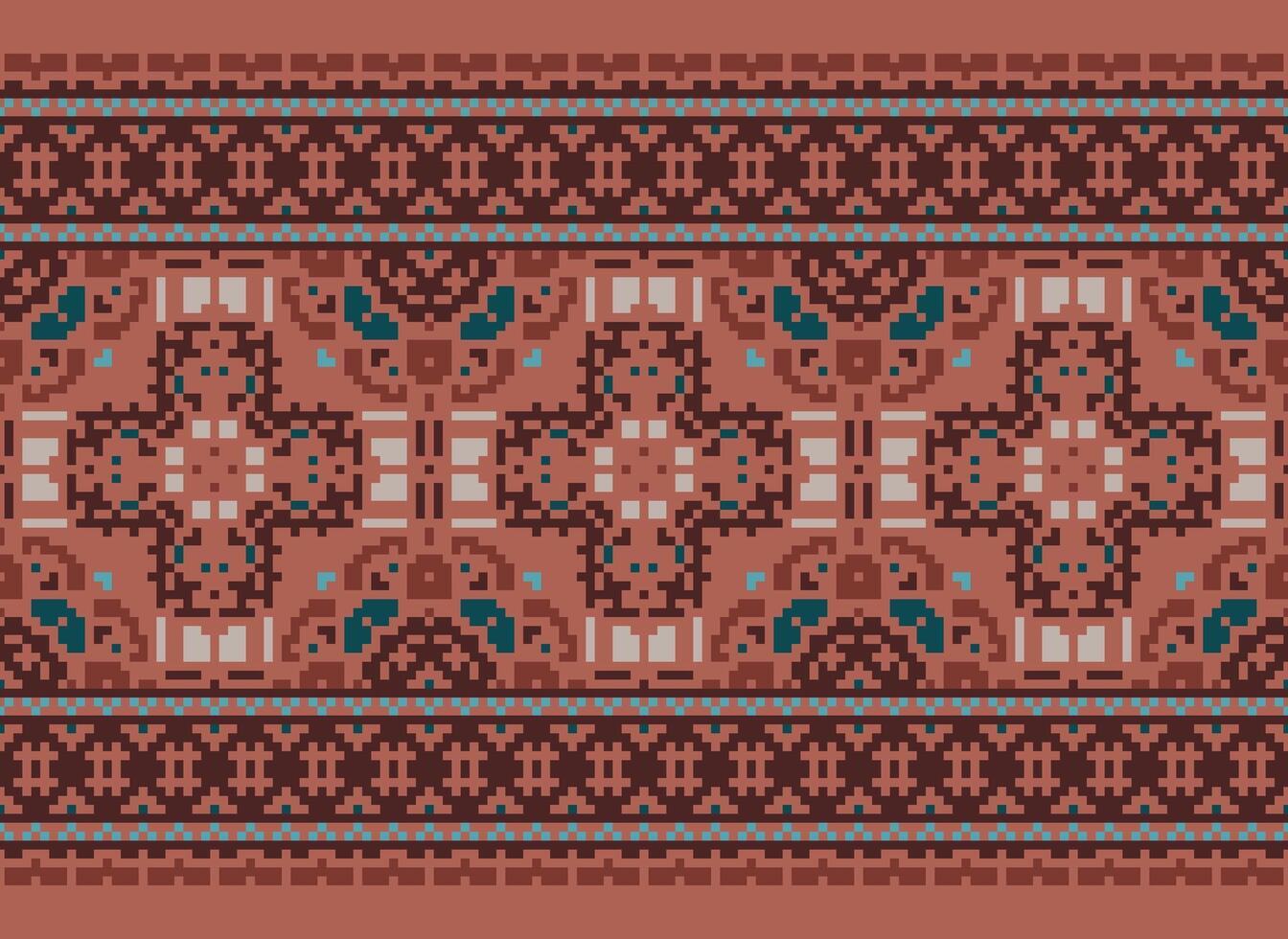 Cross Stitch Embroidery. Ethnic Patterns. Native Style. Traditional Design for texture, textile, fabric, clothing, Knitwear, print. Geometric Pixel Horizontal Seamless Vector. vector