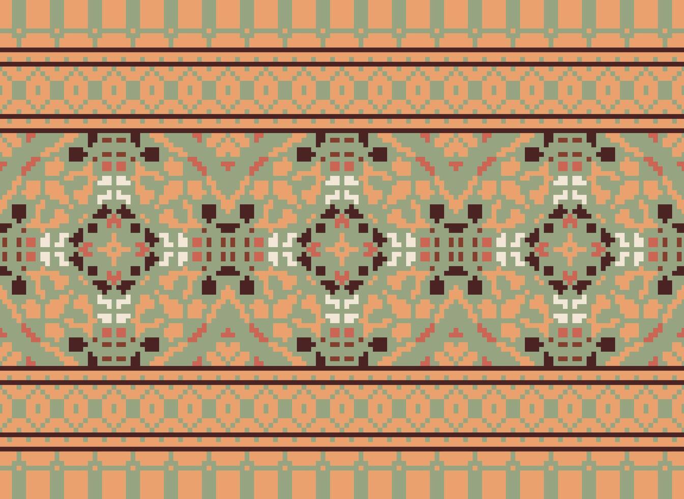 cruzar puntada bordado. étnico patrones. nativo estilo. tradicional diseño para textura, textil, tela, ropa, prendas de punto, impresión. geométrico píxel horizontal sin costura vector. vector