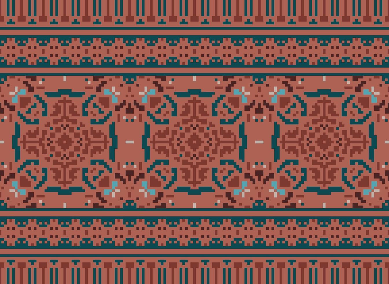 Cross Stitch Embroidery. Ethnic Patterns. Native Style. Traditional Design for texture, textile, fabric, clothing, Knitwear, print. Geometric Pixel Horizontal Seamless Vector. vector