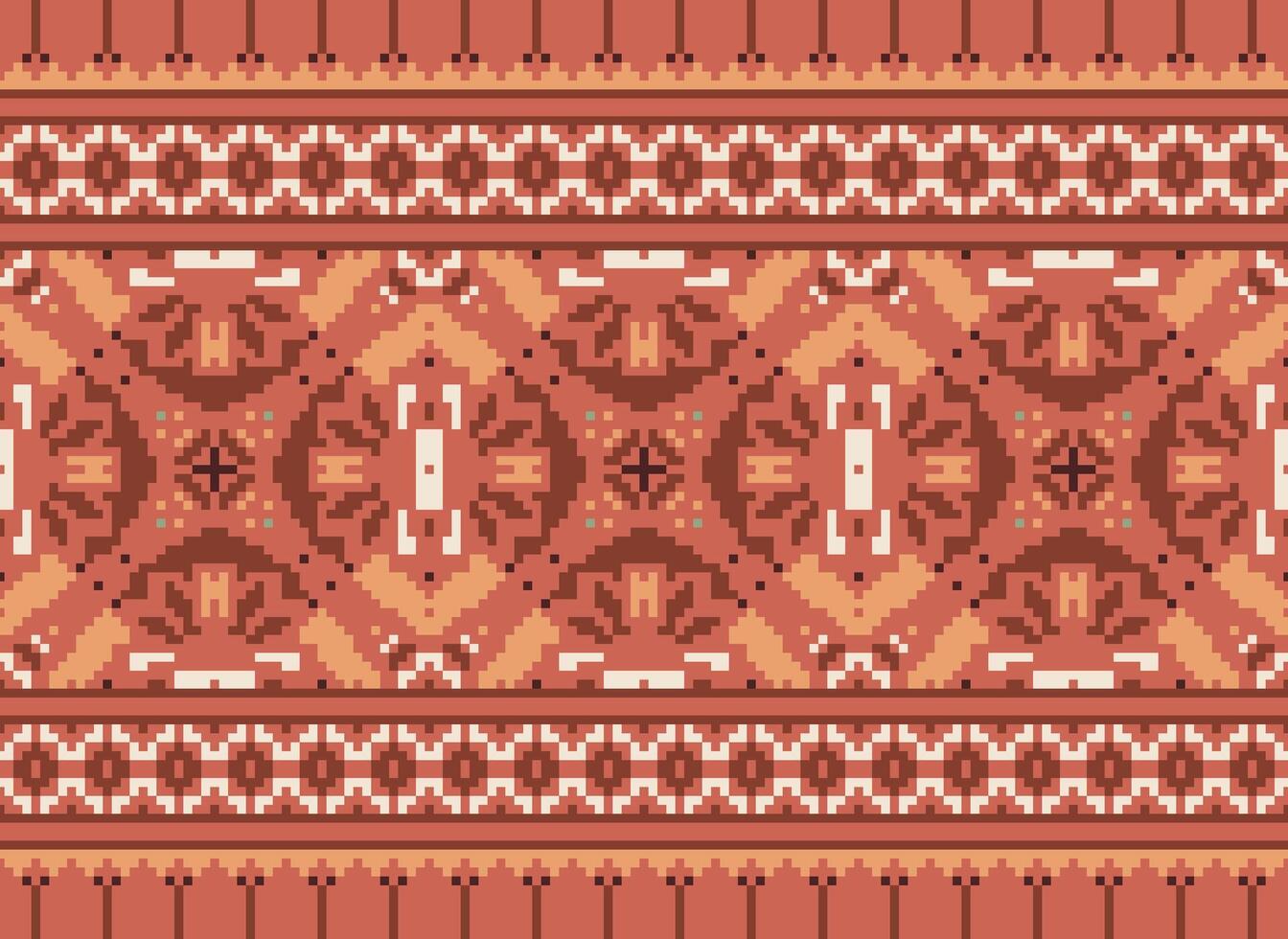 Cross Stitch Embroidery. Ethnic Patterns. Native Style. Traditional Design for texture, textile, fabric, clothing, Knitwear, print. Geometric Pixel Horizontal Seamless Vector. vector