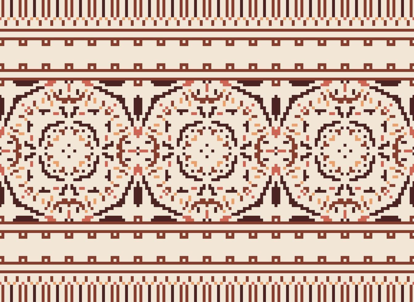 Cross Stitch Embroidery. Ethnic Patterns. Native Style. Traditional Design for texture, textile, fabric, clothing, Knitwear, print. Geometric Pixel Horizontal Seamless Vector. vector