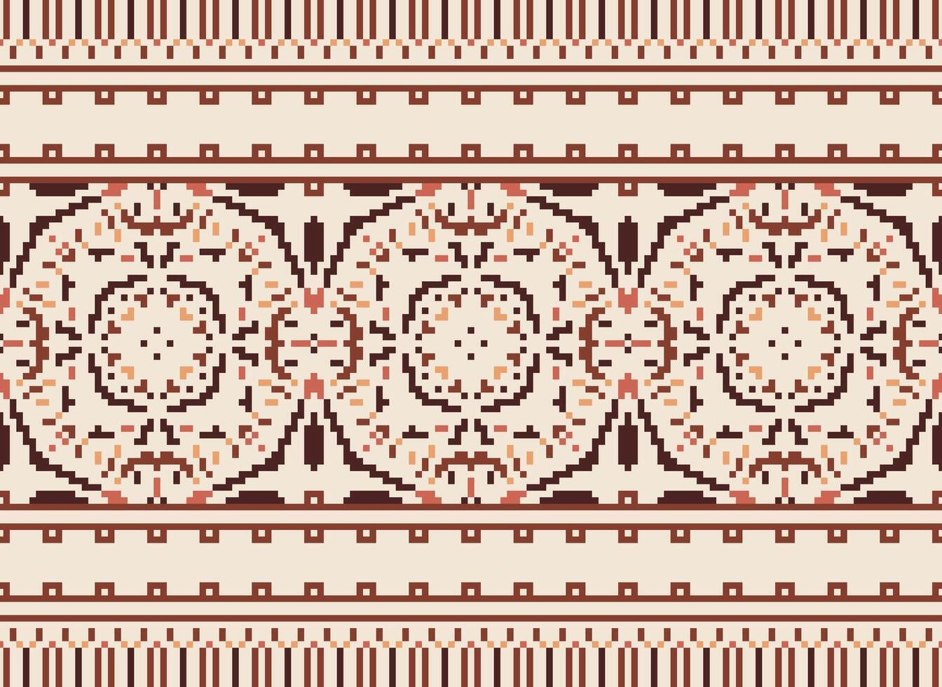 Cross Stitch Embroidery. Ethnic Patterns. Native Style. Traditional Design for texture, textile, fabric, clothing, Knitwear, print. Geometric Pixel Horizontal Seamless Vector. vector