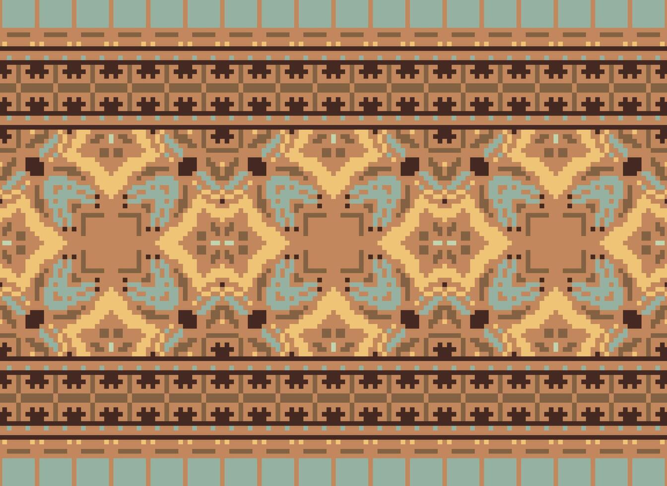 Cross Stitch Embroidery. Ethnic Patterns. Native Style. Traditional Design for texture, textile, fabric, clothing, Knitwear, print. Geometric Pixel Horizontal Seamless Vector. vector