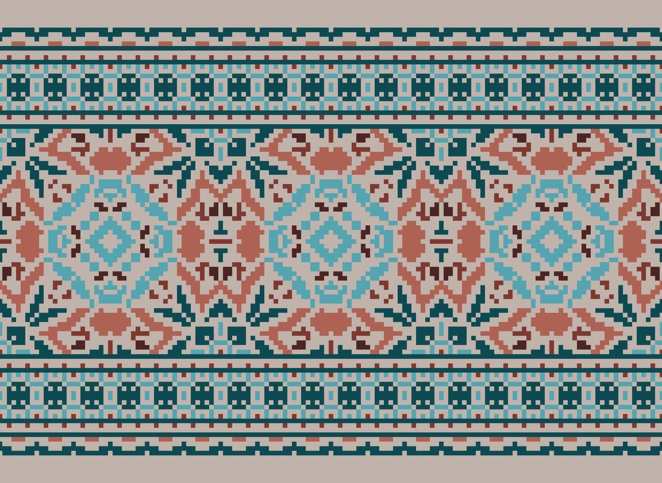 Cross Stitch Embroidery. Ethnic Patterns. Native Style. Traditional Design for texture, textile, fabric, clothing, Knitwear, print. Geometric Pixel Horizontal Seamless Vector. vector