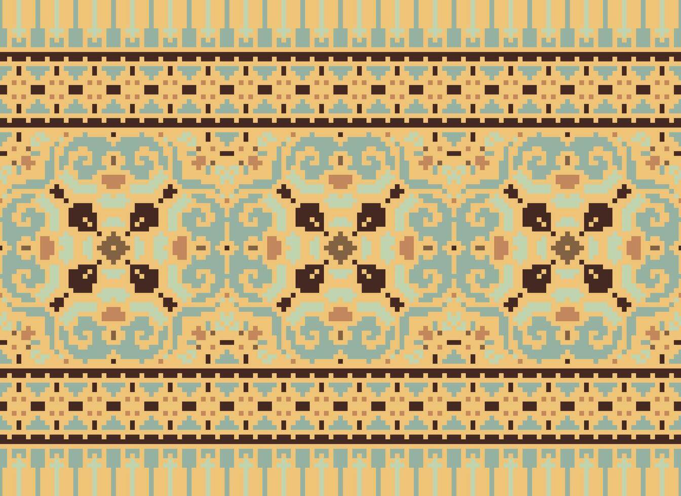Cross Stitch Embroidery. Ethnic Patterns. Native Style. Traditional Design for texture, textile, fabric, clothing, Knitwear, print. Geometric Pixel Horizontal Seamless Vector. vector