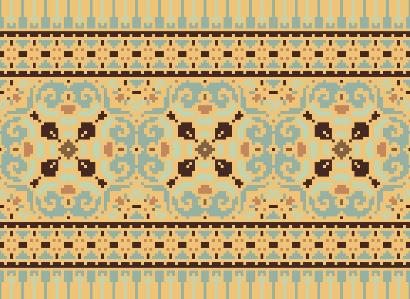 Cross Stitch Embroidery. Ethnic Patterns. Native Style. Traditional Design for texture, textile, fabric, clothing, Knitwear, print. Geometric Pixel Horizontal Seamless Vector. vector