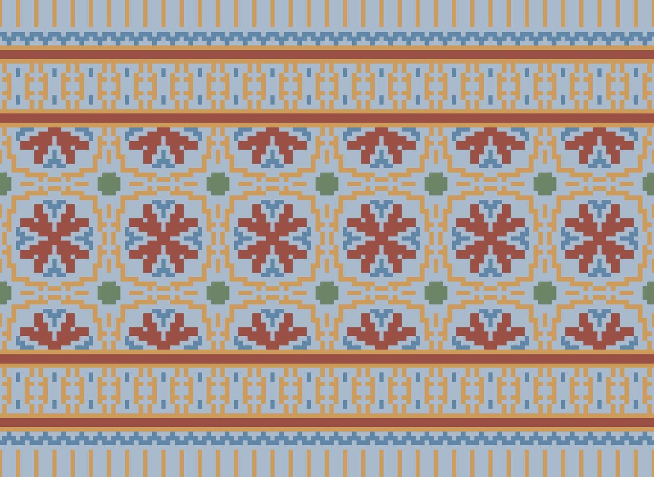 Cross Stitch Embroidery. Ethnic Patterns. Native Style. Traditional Design for texture, textile, fabric, clothing, Knitwear, print. Geometric Pixel Horizontal Seamless Vector. vector