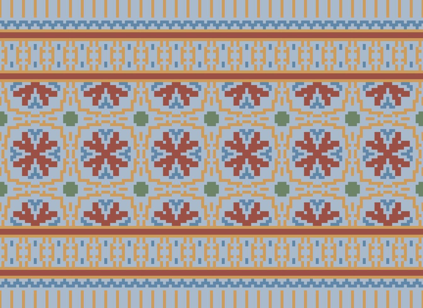 Cross Stitch Embroidery. Ethnic Patterns. Native Style. Traditional Design for texture, textile, fabric, clothing, Knitwear, print. Geometric Pixel Horizontal Seamless Vector. vector