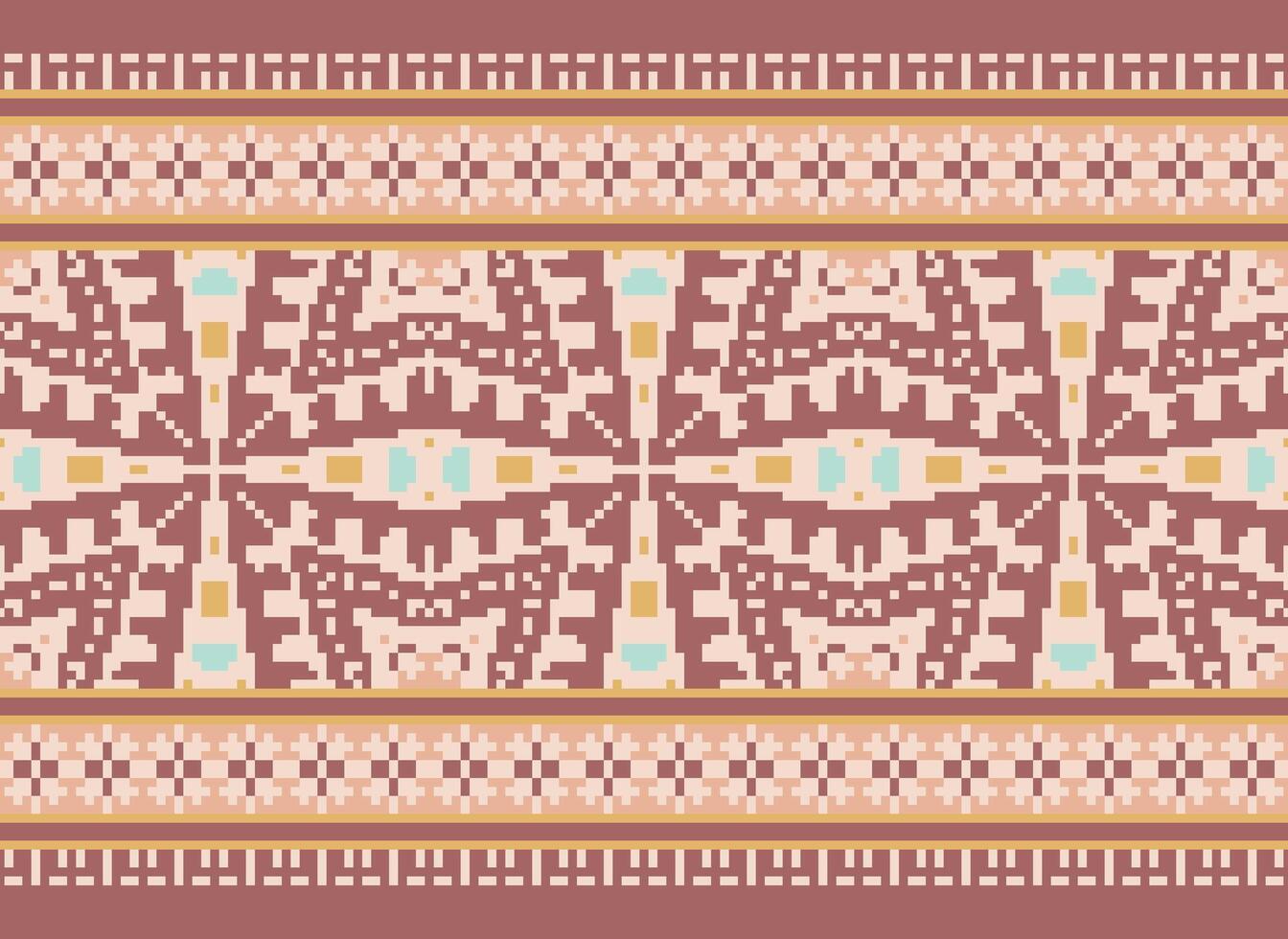Cross Stitch Embroidery. Ethnic Patterns. Native Style. Traditional Design for texture, textile, fabric, clothing, Knitwear, print. Geometric Pixel Horizontal Seamless Vector. vector