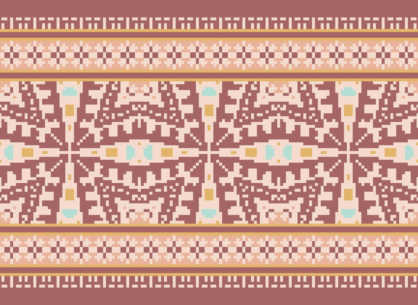 Cross Stitch Embroidery. Ethnic Patterns. Native Style. Traditional Design for texture, textile, fabric, clothing, Knitwear, print. Geometric Pixel Horizontal Seamless Vector. vector