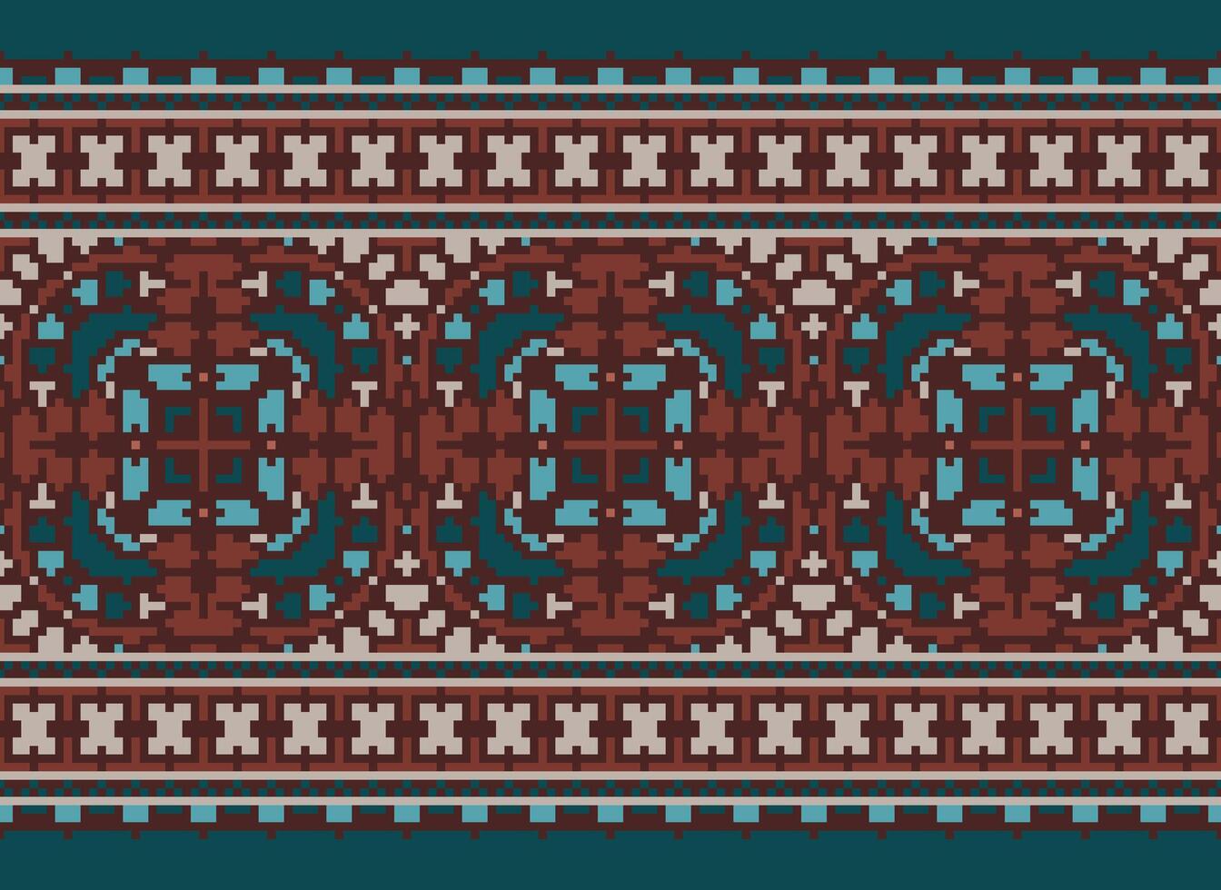 Cross Stitch Embroidery. Ethnic Patterns. Native Style. Traditional Design for texture, textile, fabric, clothing, Knitwear, print. Geometric Pixel Horizontal Seamless Vector. vector
