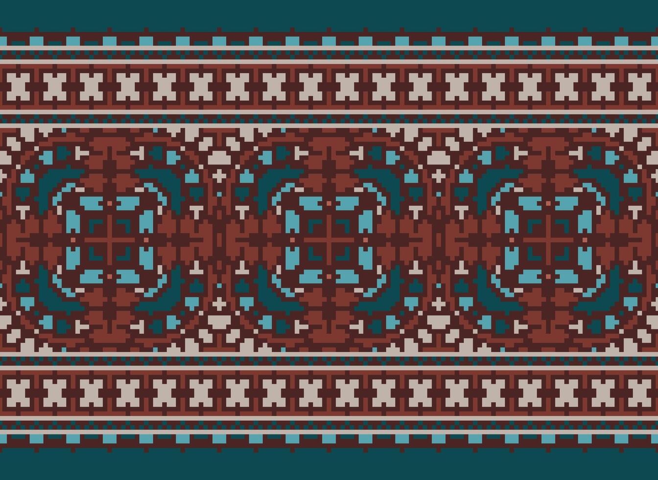 Cross Stitch Embroidery. Ethnic Patterns. Native Style. Traditional Design for texture, textile, fabric, clothing, Knitwear, print. Geometric Pixel Horizontal Seamless Vector. vector