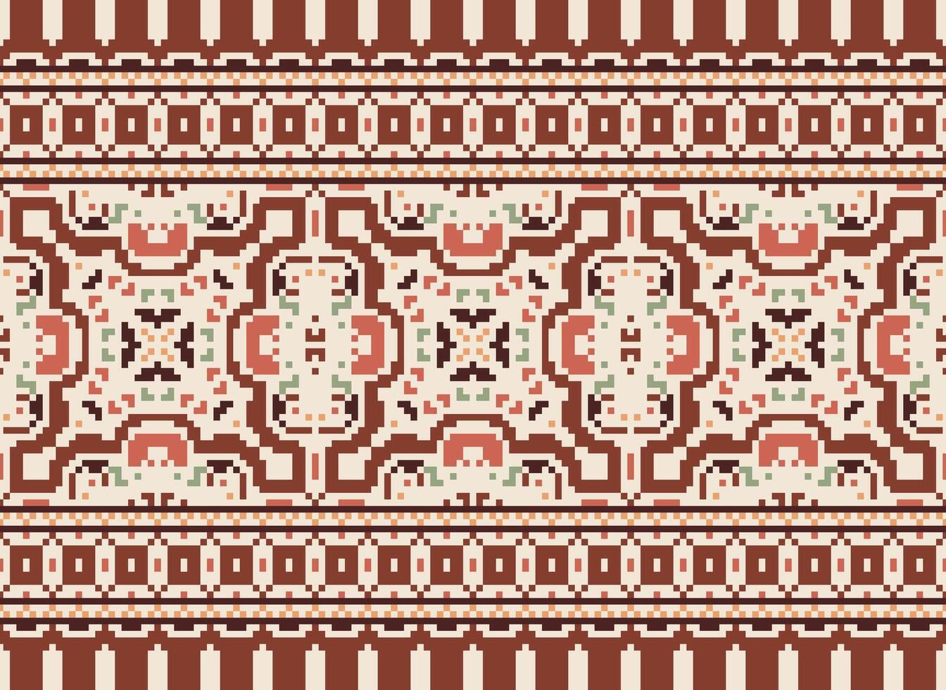 Cross Stitch Embroidery. Ethnic Patterns. Native Style. Traditional Design for texture, textile, fabric, clothing, Knitwear, print. Geometric Pixel Horizontal Seamless Vector. vector