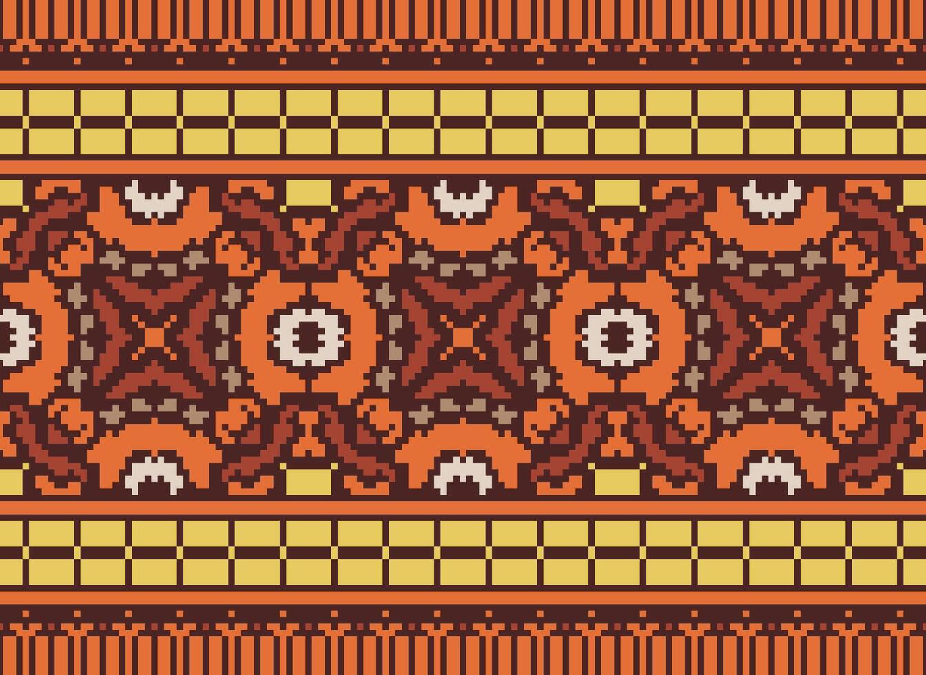 Cross Stitch Embroidery. Ethnic Patterns. Native Style. Traditional Design for texture, textile, fabric, clothing, Knitwear, print. Geometric Pixel Horizontal Seamless Vector. vector