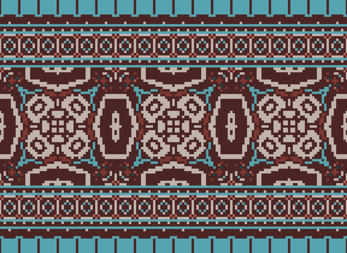 Cross Stitch Embroidery. Ethnic Patterns. Native Style. Traditional Design for texture, textile, fabric, clothing, Knitwear, print. Geometric Pixel Horizontal Seamless Vector. vector