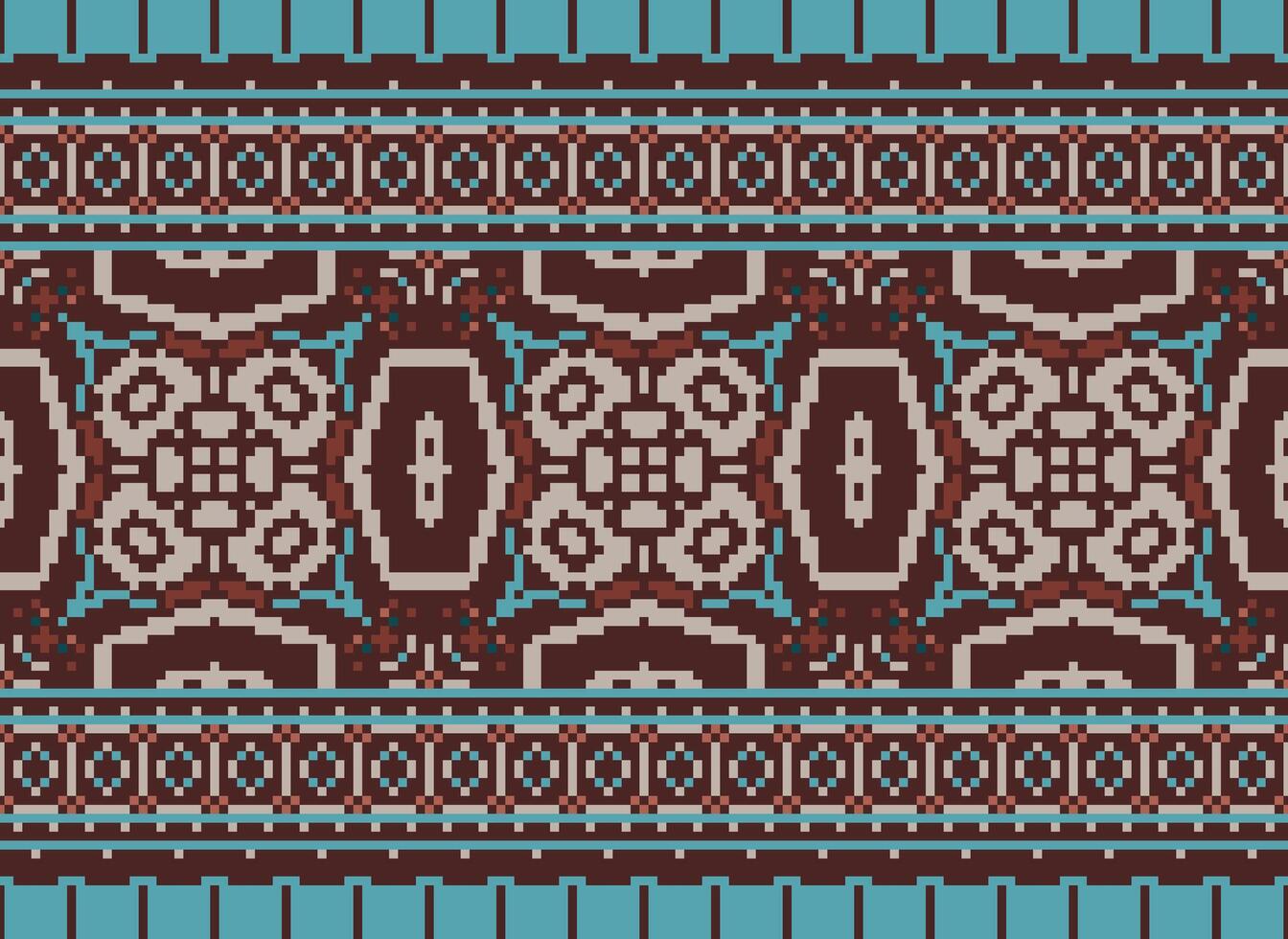 Cross Stitch Embroidery. Ethnic Patterns. Native Style. Traditional Design for texture, textile, fabric, clothing, Knitwear, print. Geometric Pixel Horizontal Seamless Vector. vector