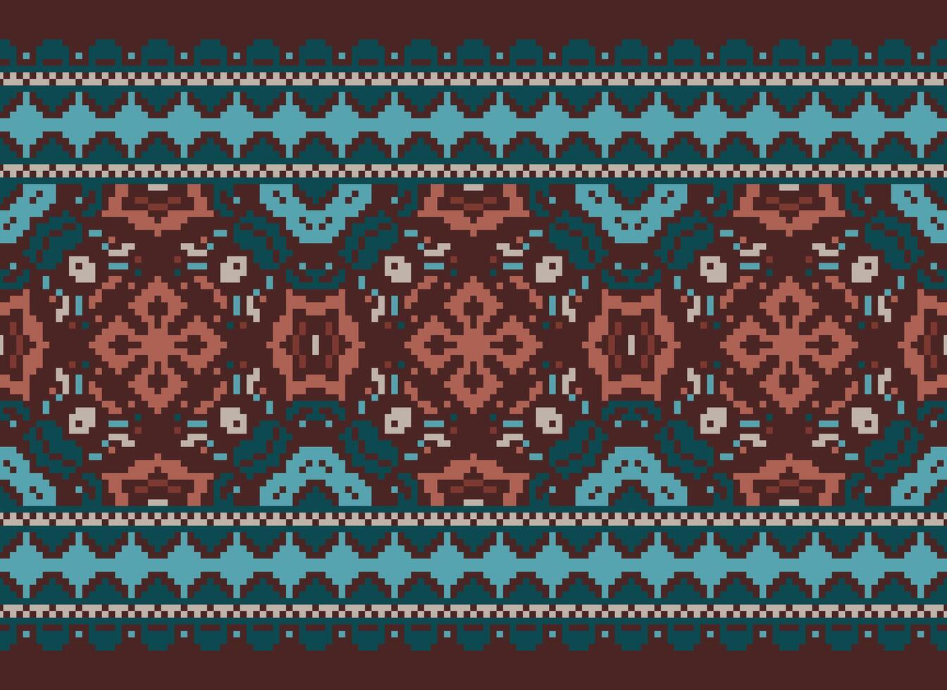 Cross Stitch Embroidery. Ethnic Patterns. Native Style. Traditional Design for texture, textile, fabric, clothing, Knitwear, print. Geometric Pixel Horizontal Seamless Vector. vector