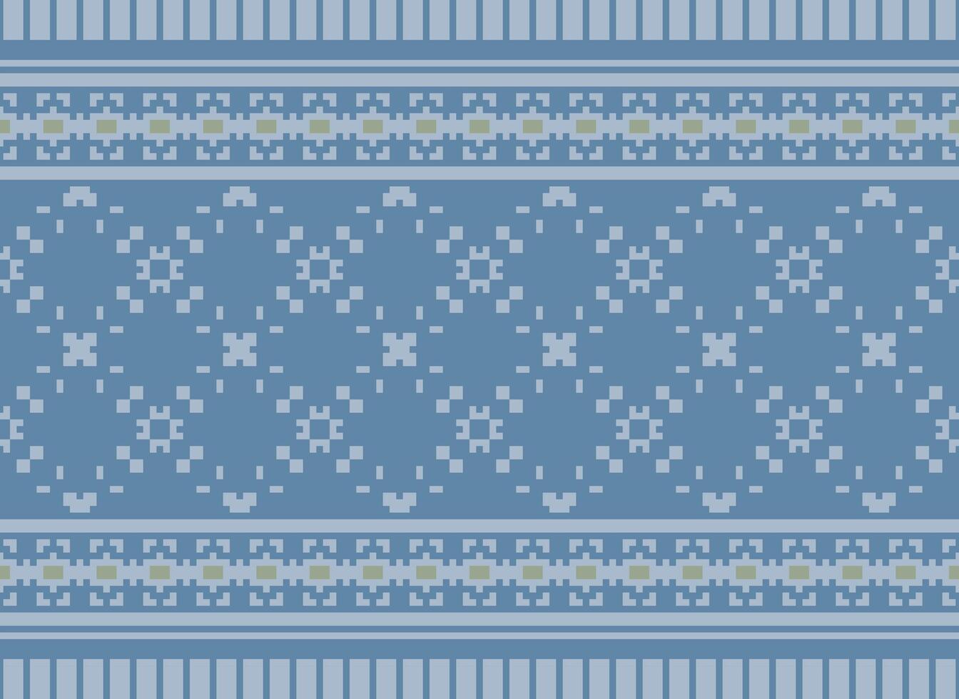 Cross Stitch Embroidery. Ethnic Patterns. Native Style. Traditional Design for texture, textile, fabric, clothing, Knitwear, print. Geometric Pixel Horizontal Seamless Vector. vector