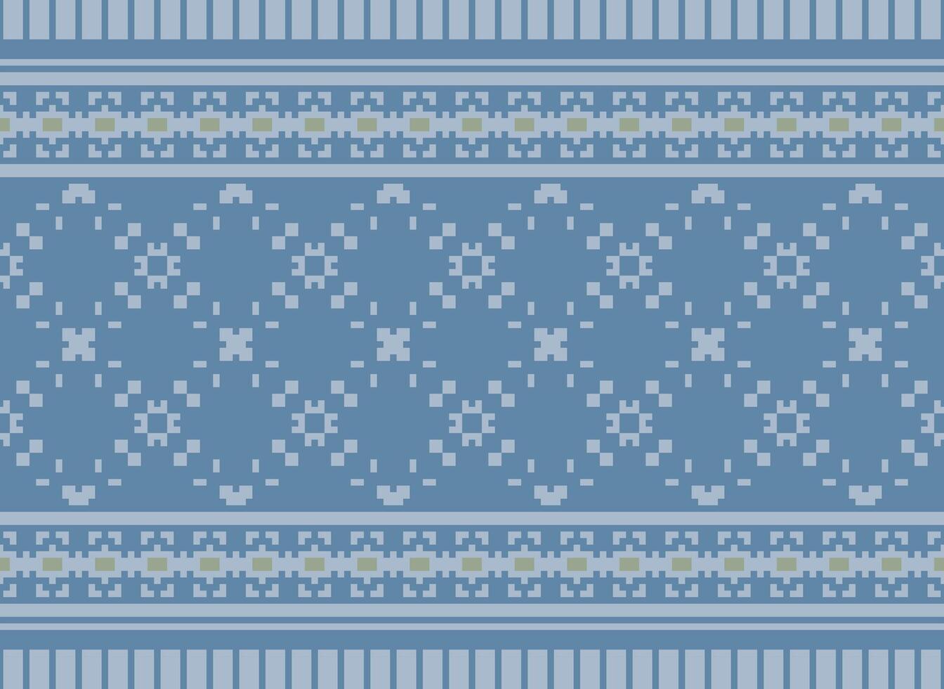 Cross Stitch Embroidery. Ethnic Patterns. Native Style. Traditional Design for texture, textile, fabric, clothing, Knitwear, print. Geometric Pixel Horizontal Seamless Vector. vector