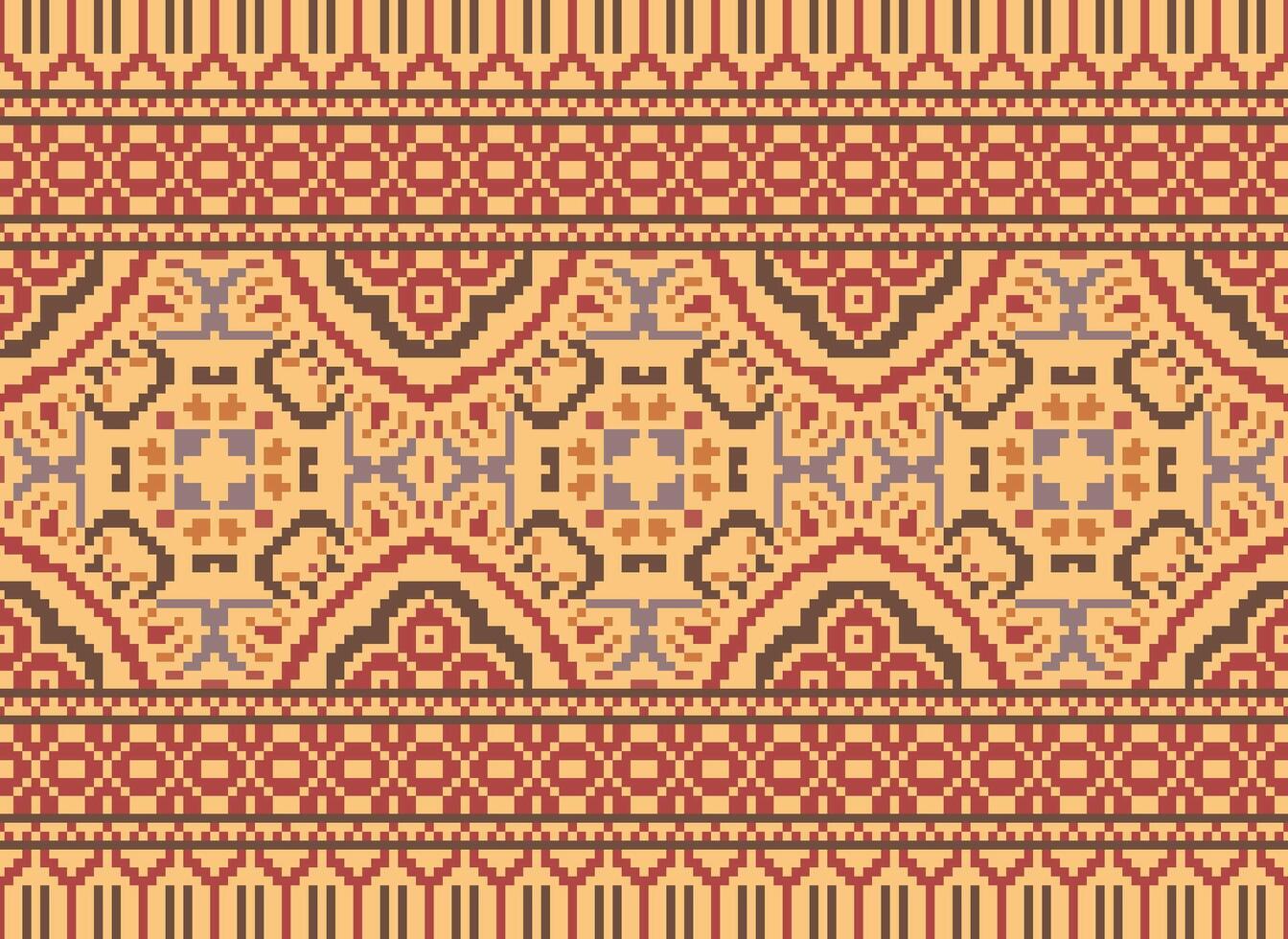 Cross Stitch Embroidery. Ethnic Patterns. Native Style. Traditional Design for texture, textile, fabric, clothing, Knitwear, print. Geometric Pixel Horizontal Seamless Vector. vector